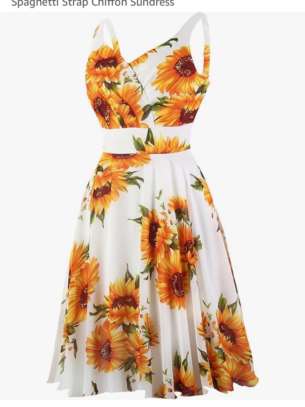 White Sunflower Spaghetti Strap Sundress w/ pockets